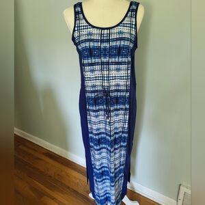 Brooks Brothers 365 Waist Tie Sleeveless Side Slit Maxi Dress Summer Blue Medium